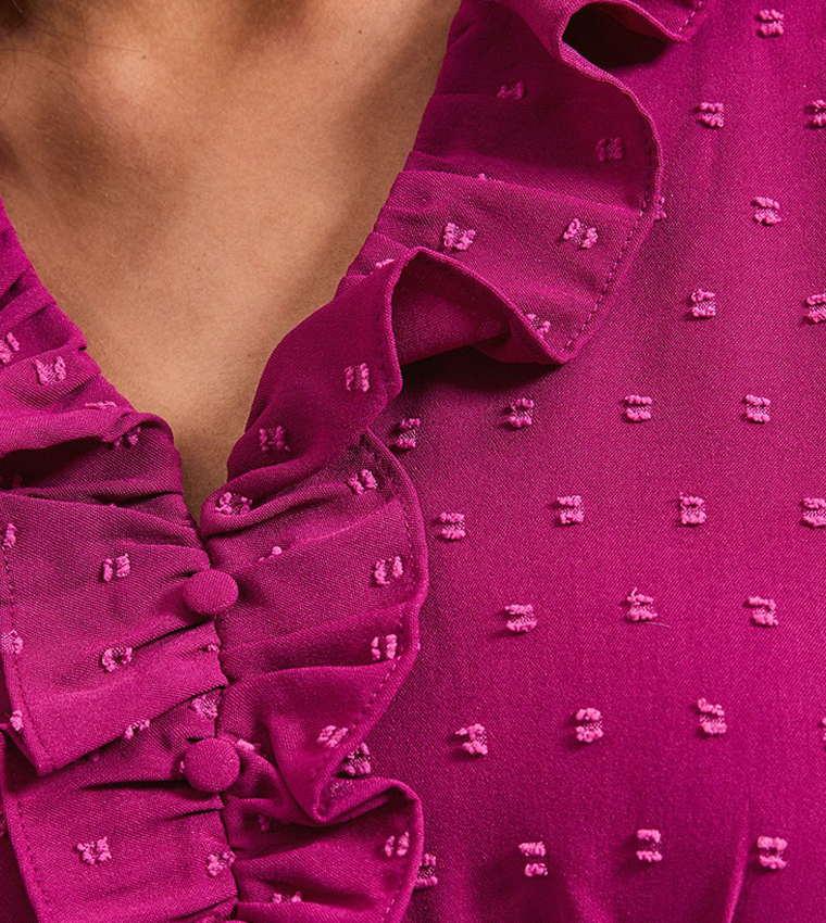 Self Patterned Long Sleeves Chiffon Midi Dress