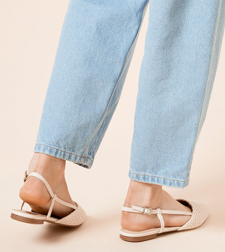 Bea Woven Textile Pointed Slingback Flat Shoes