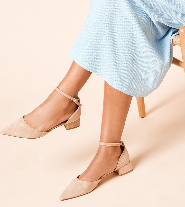 Bennie Faux Suede Pointed Block Heel Pumps