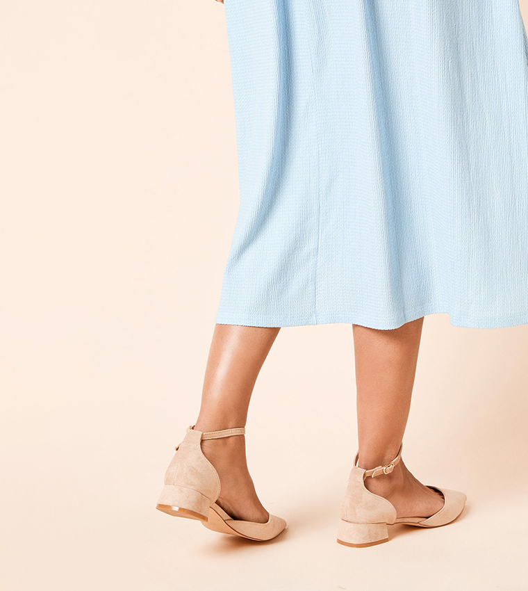 Bennie Faux Suede Pointed Block Heel Pumps