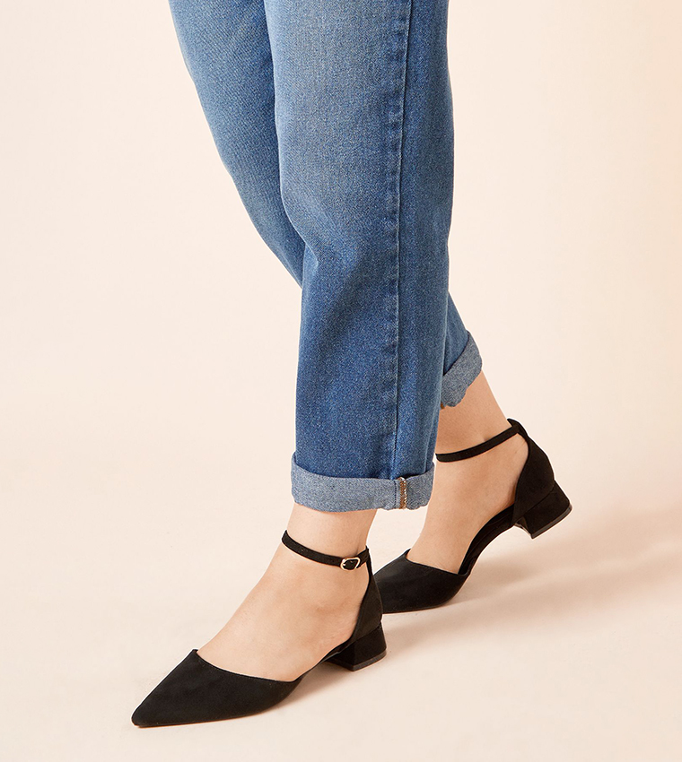 Bennie Faux Suede Pointed Block Heel Pumps