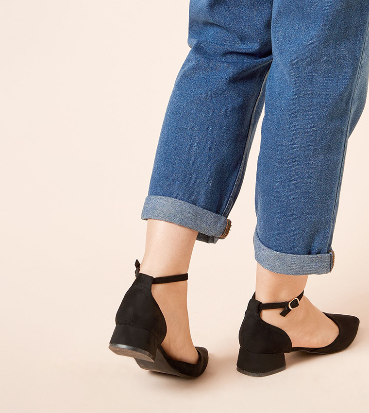 Bennie Faux Suede Pointed Block Heel Pumps