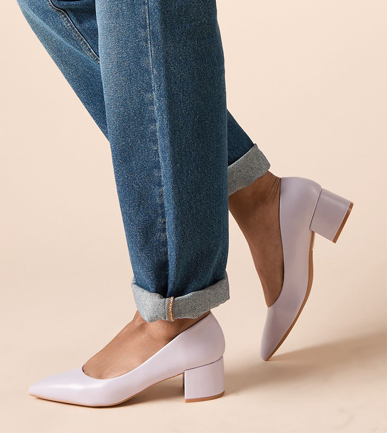 Belinda Faux Leather Pointed Toe Block Heel Pumps