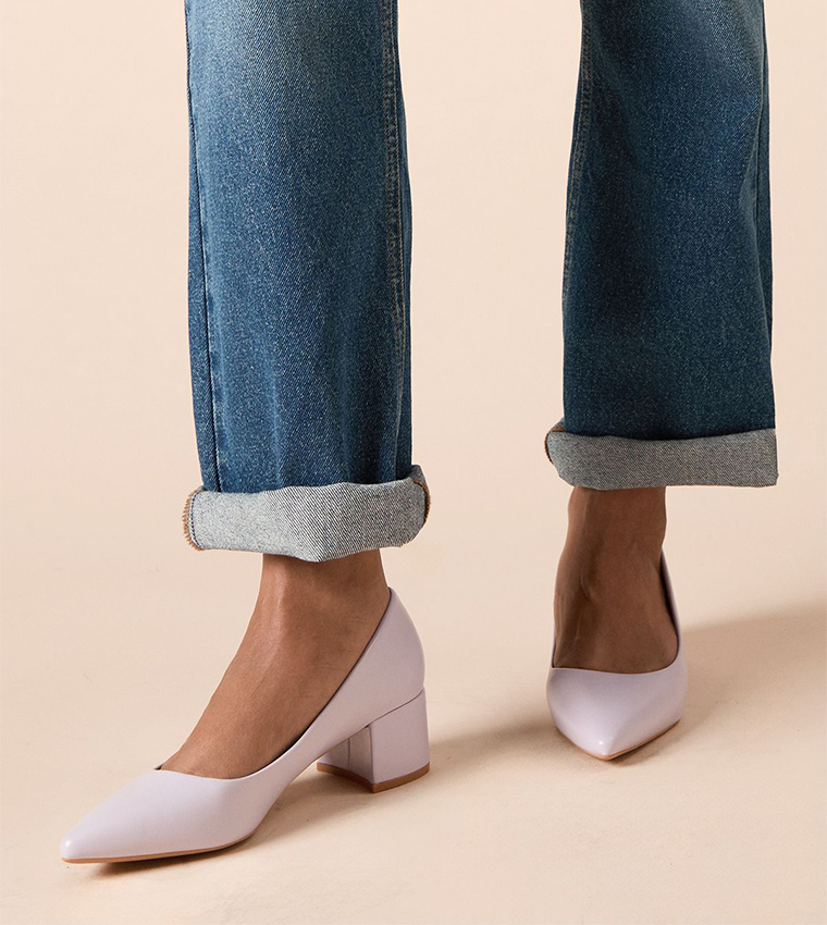 Belinda Faux Leather Pointed Toe Block Heel Pumps