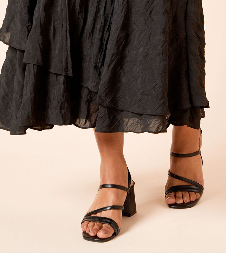 Sophie Faux Leather Asymmetric Strap Block Heel Sandals