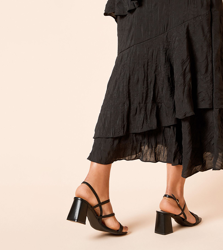 Sophie Faux Leather Asymmetric Strap Block Heel Sandals