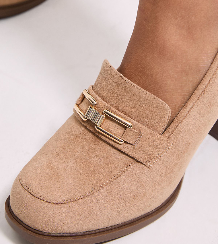 Wide Fit Benita Faux Suede Snaffle Detail Block Heeled Loafers