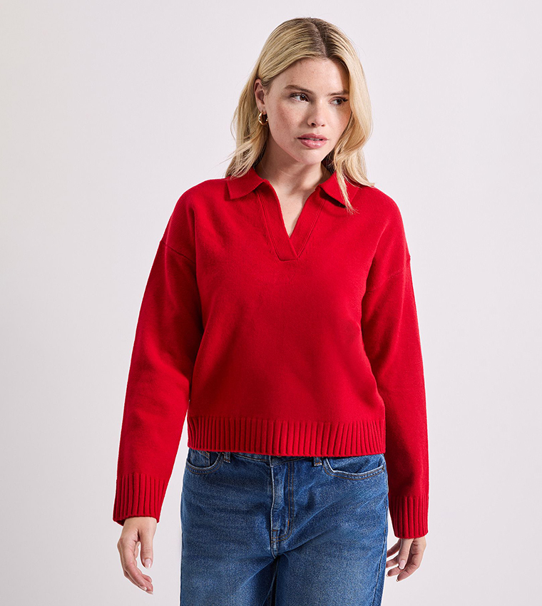 Textured Polo Neck Sweater