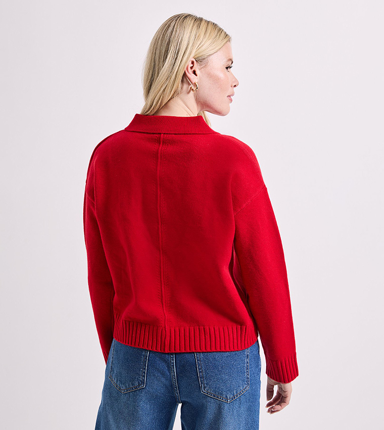 Textured Polo Neck Sweater