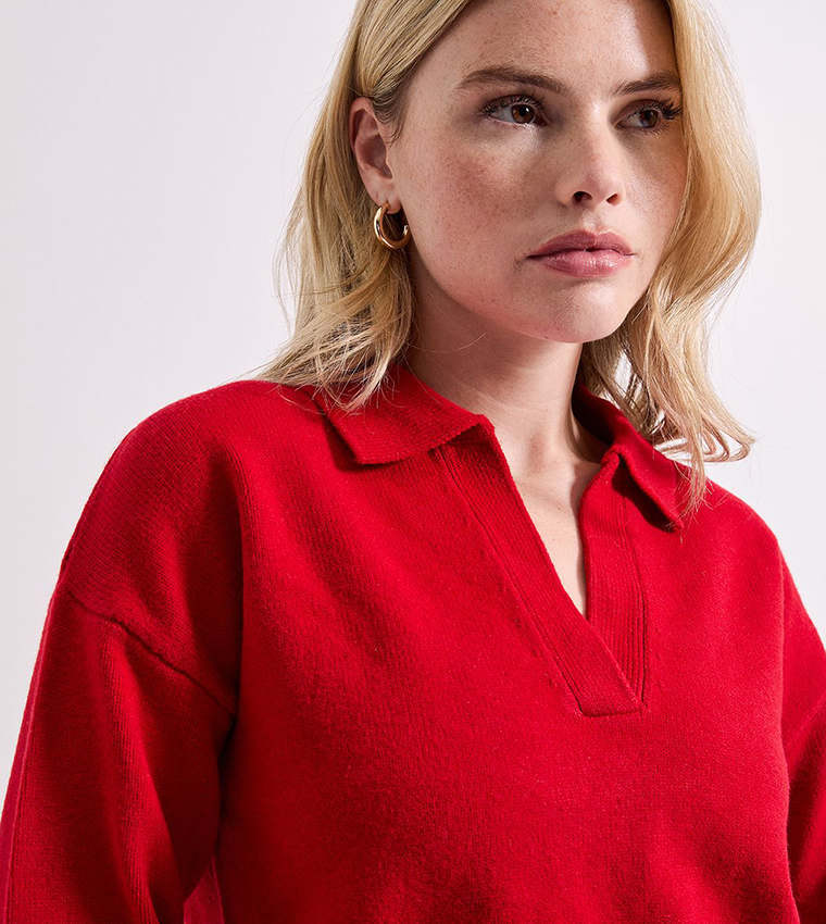 Textured Polo Neck Sweater