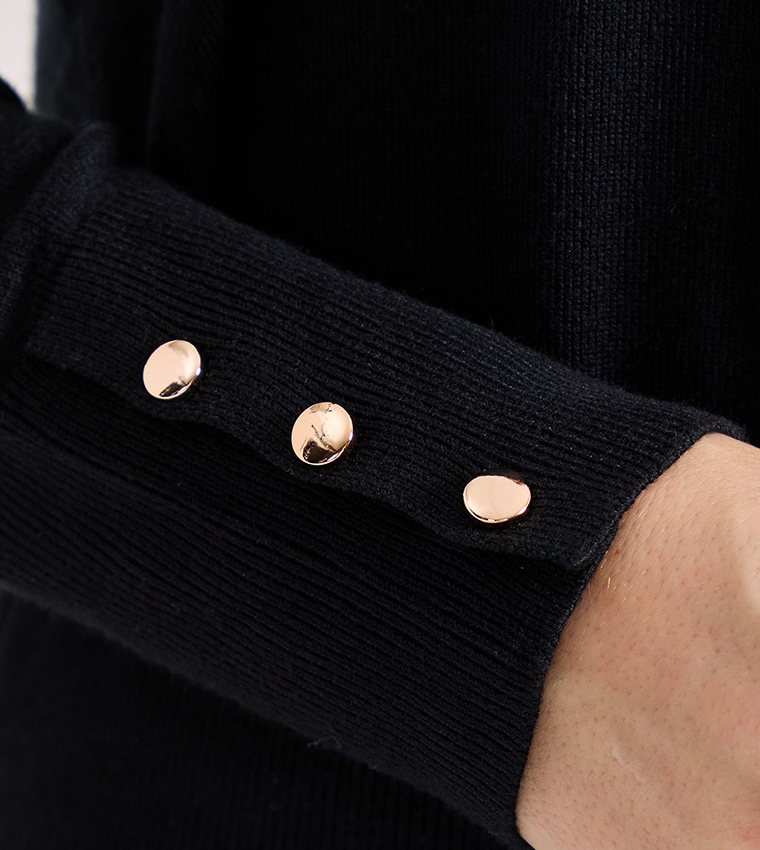 Button Cuff Crew Neck Sweater