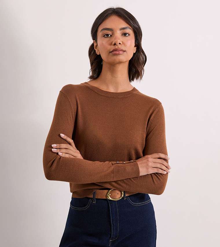 Dorothy Perkins  Round Neck Sweaters - Brown Round Neck Sweaters