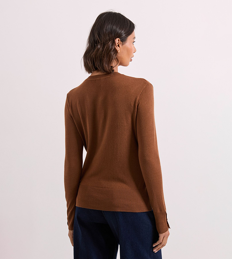 Dorothy Perkins  Round Neck Sweaters - Brown Round Neck Sweaters