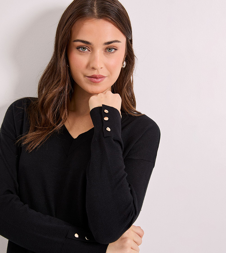 دوروثي بيركينز  سترات بياقة V  - أسود V-neck Sweaters