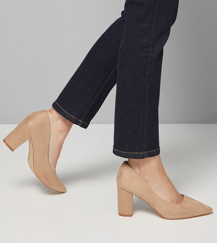 EXMOOR Wide Fit Faux Suede Comfort Block Heel Pumps