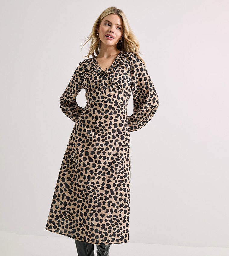 فستان ميدي بطبعة وكم بلوسون 