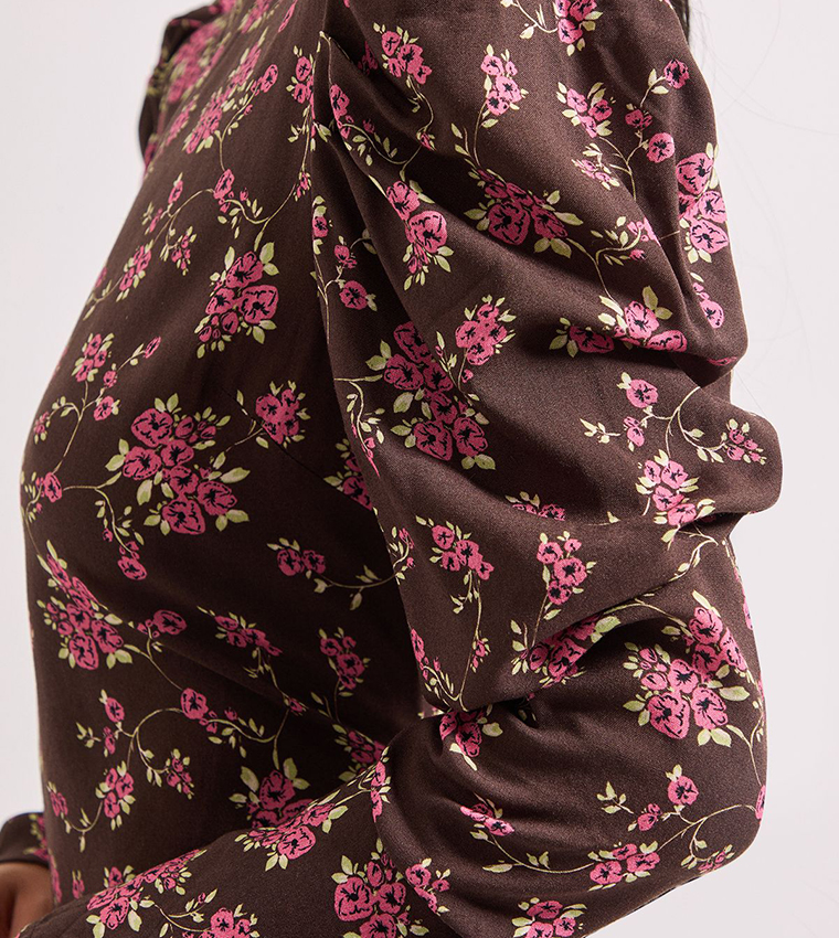 Petite Printed Dropped Waist A-Line Midi Dress