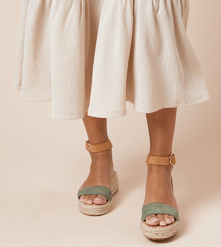 RIVA Faux Suede Strap Espadrille Wedges