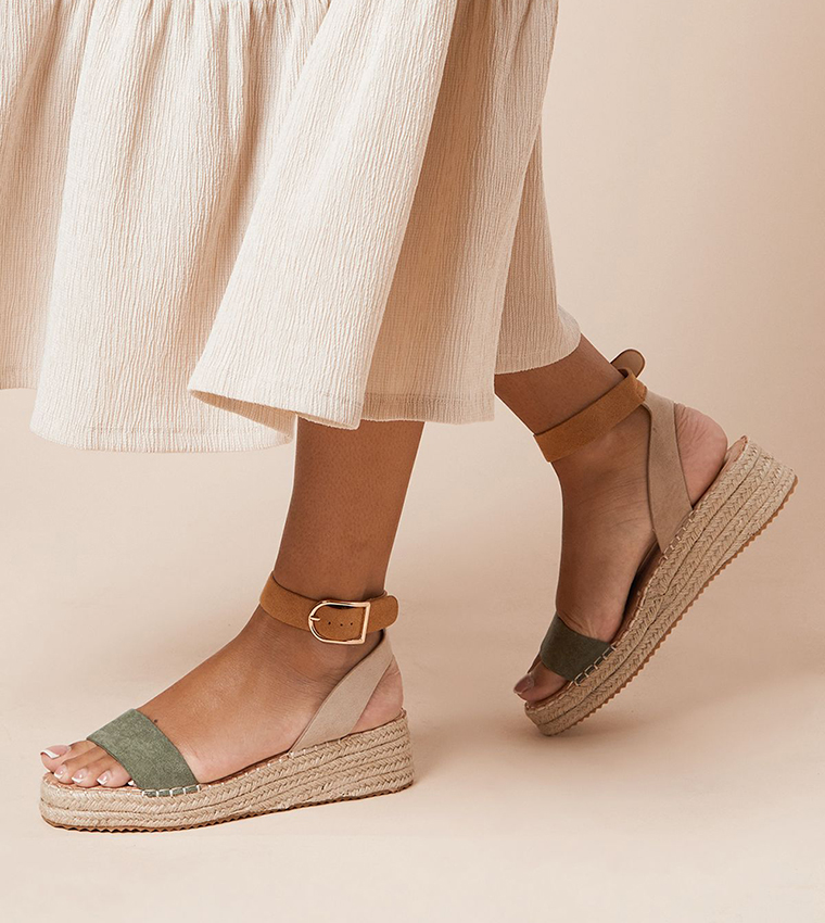 RIVA Faux Suede Strap Espadrille Wedges