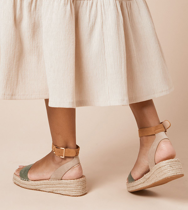 RIVA Faux Suede Strap Espadrille Wedges