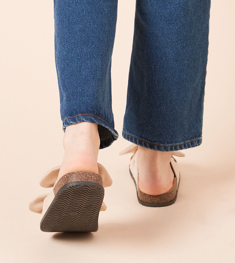 Bryony Faux Suede Double Bow Flat Sandals