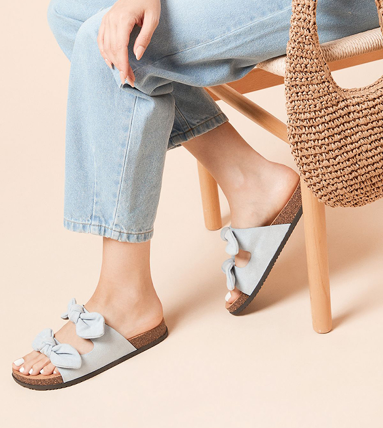 Bryony Faux Suede Double Bow Flat Sandals
