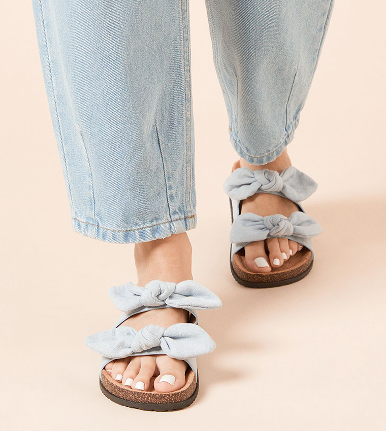 Bryony Faux Suede Double Bow Flat Sandals