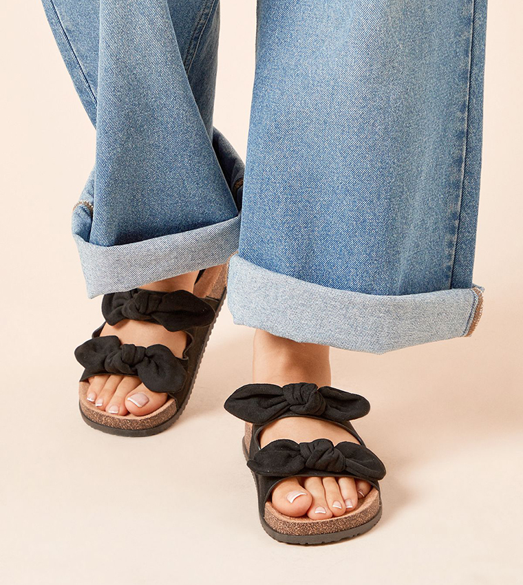 Bryony Faux Suede Double Bow Comfort Sandals