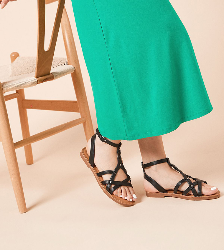 Figaro Faux Leather T-Bar Flat Sandals