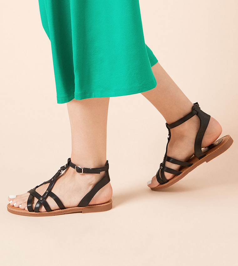 Figaro Faux Leather T-Bar Flat Sandals