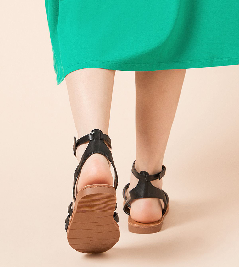 Figaro Faux Leather T-Bar Flat Sandals