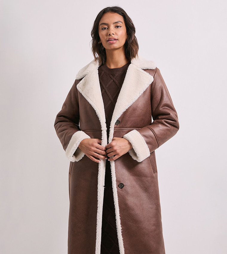 Shearling Textured Button-Up Coat