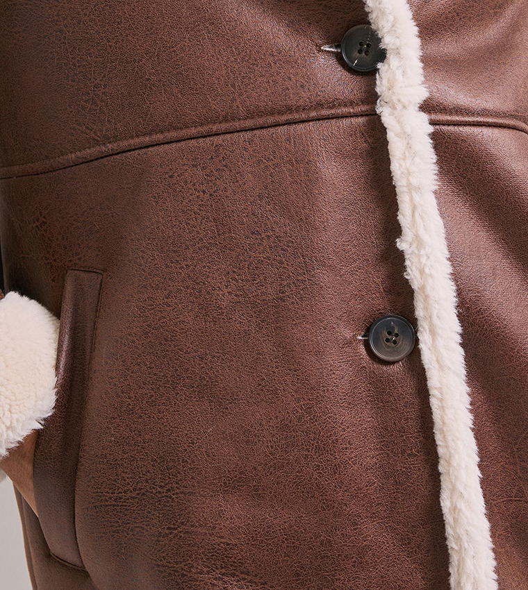 Shearling Textured Button-Up Coat