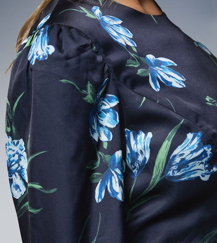 Printed Dp Luxe Satin Double Frill Hem Maxi Dress