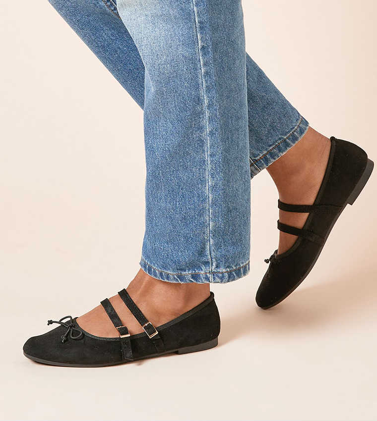 Margaret Faux Suede Cross Strap Mary Jane Flat Shoes