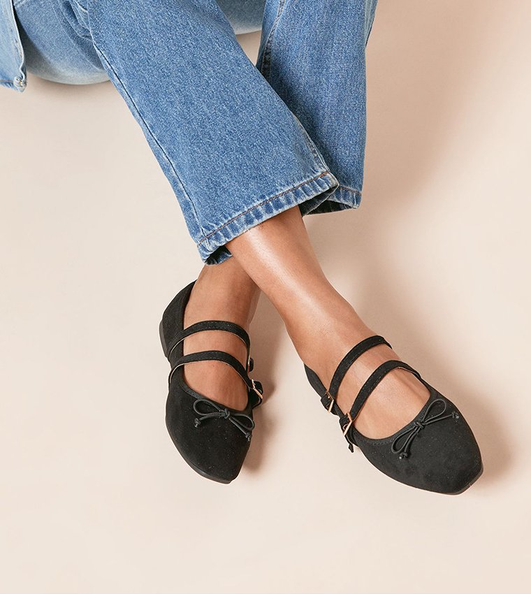 Margaret Faux Suede Cross Strap Mary Jane Flat Shoes