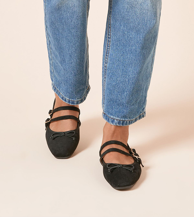 Margaret Faux Suede Cross Strap Mary Jane Flat Shoes