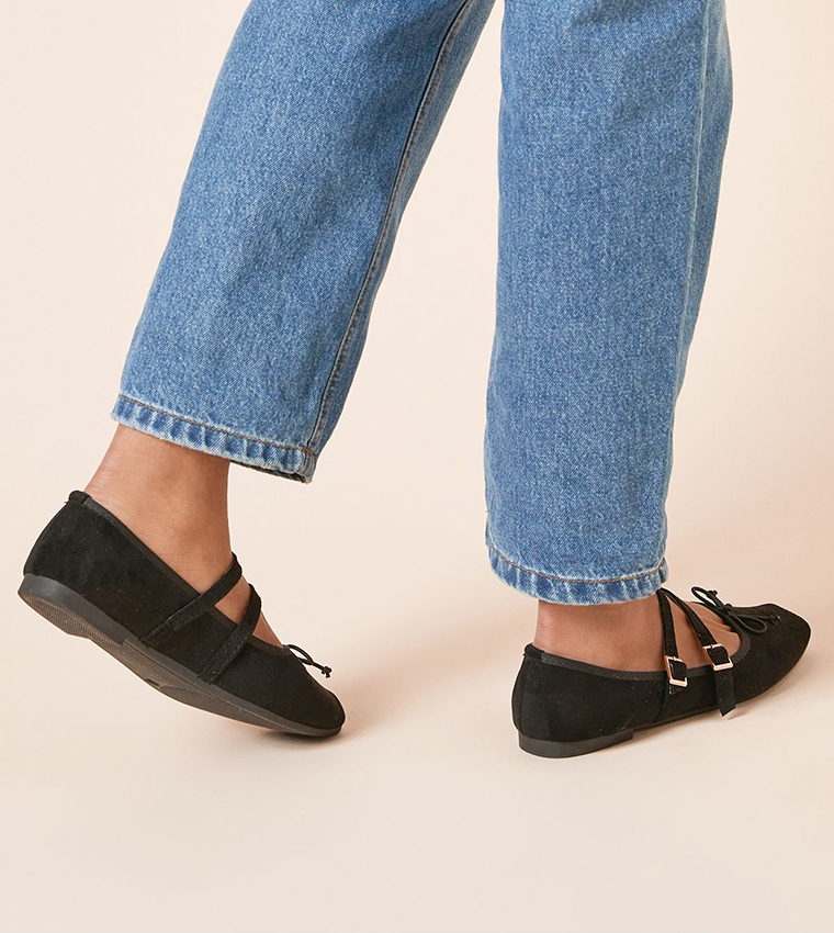 Margaret Faux Suede Cross Strap Mary Jane Flat Shoes