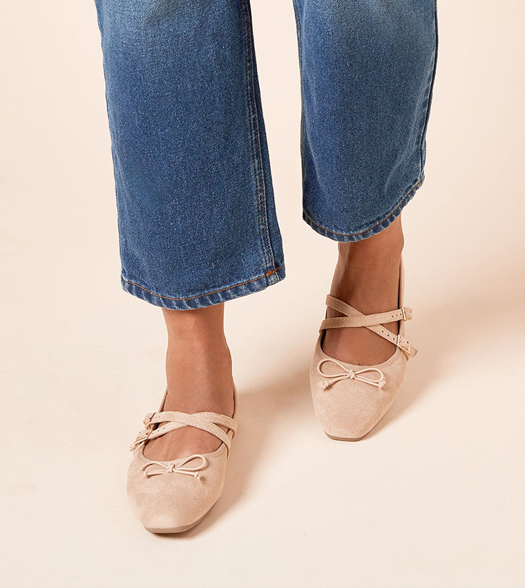 Margaret Faux Suede Cross Strap Mary Jane Shoes