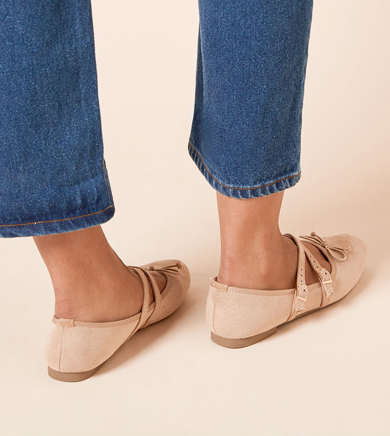 Margaret Faux Suede Cross Strap Mary Jane Shoes