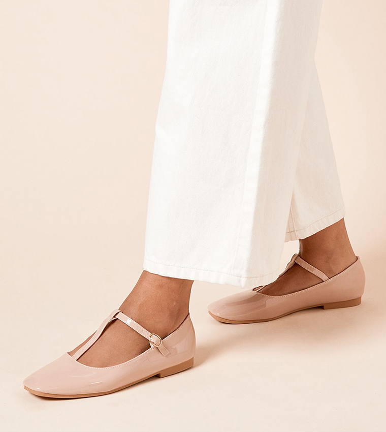 Claudia Faux Patent Leather T-Bar Ballerinas