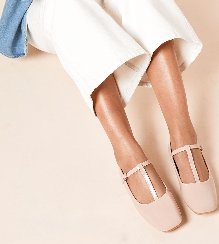 Claudia Faux Patent Leather T-Bar Ballerinas