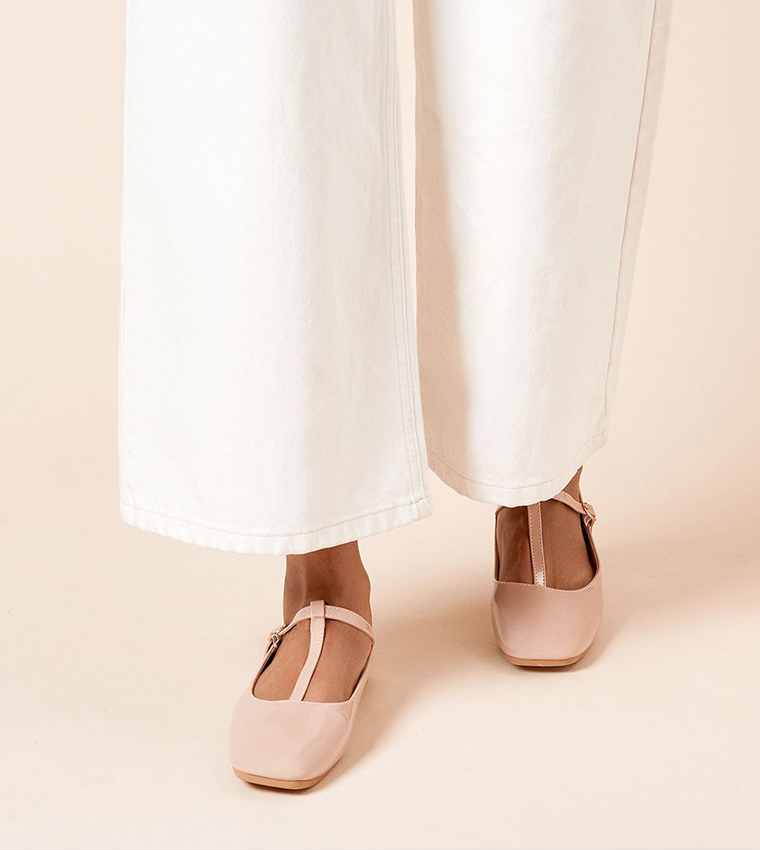 Claudia Faux Patent Leather T-Bar Ballerinas