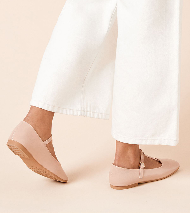 Claudia Faux Patent Leather T-Bar Ballerinas