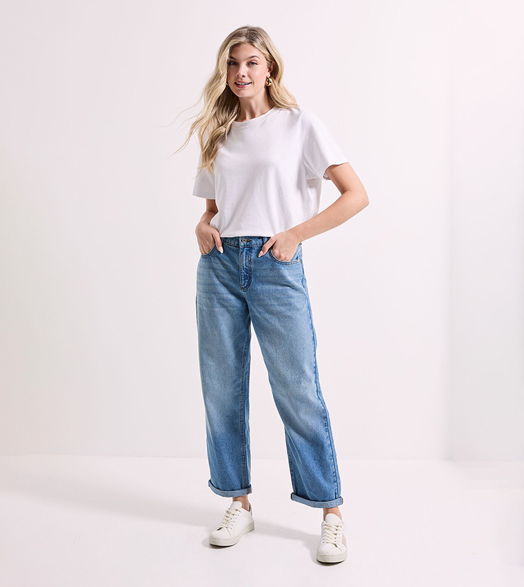 Ankle Grazer Fold Up Boyfriend Fit Jeans