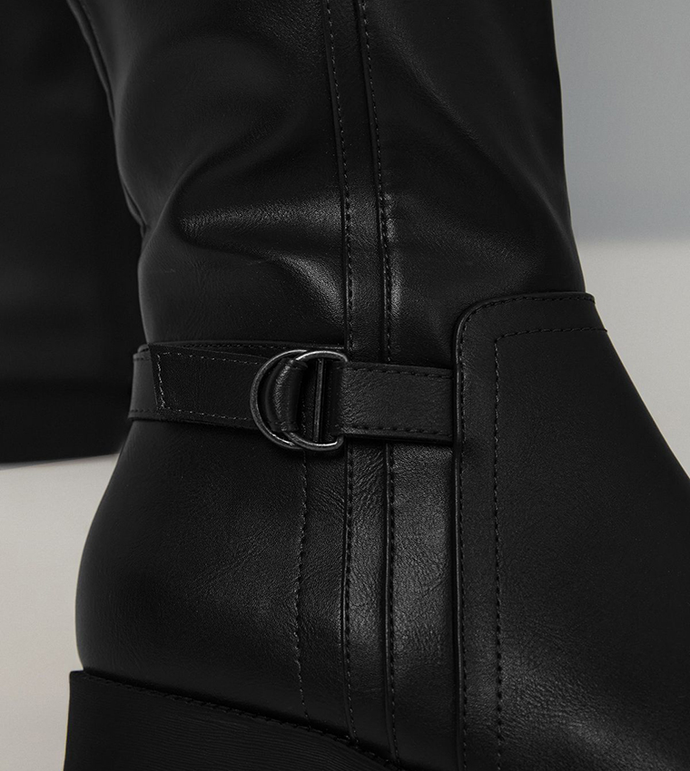 Wide fit Buckle Detail Knee High Riding Boots