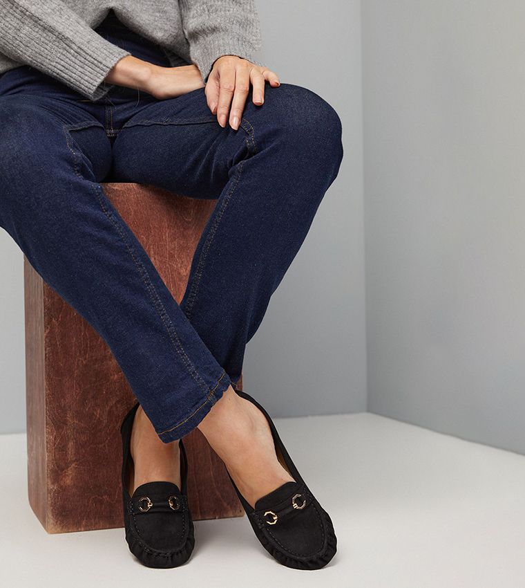 Wide Fit Mindie Faux Suede Snaffle Detail Moccasins