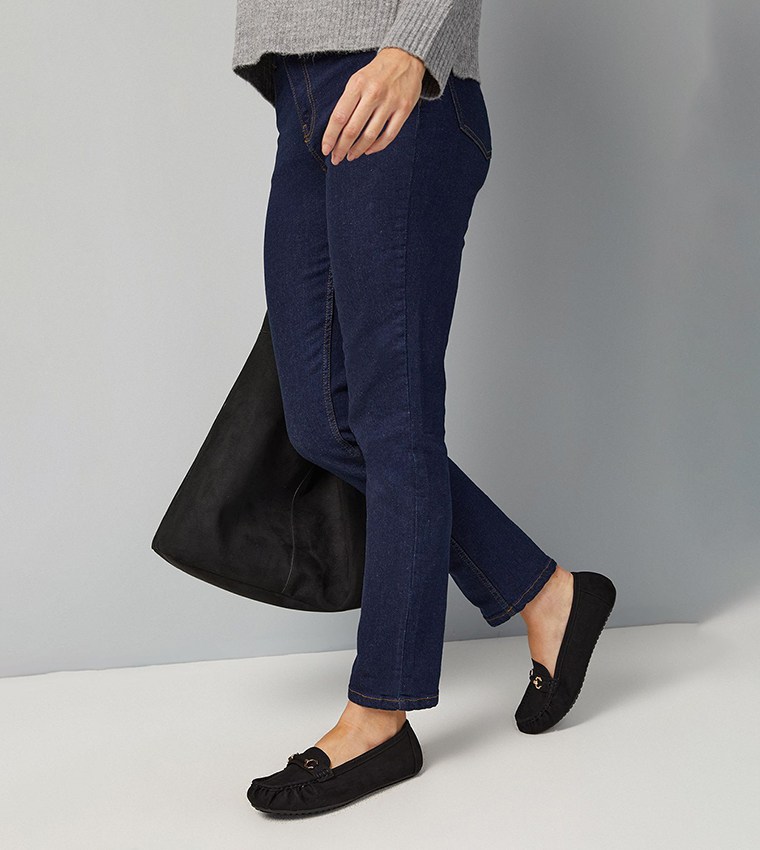 Wide Fit Mindie Faux Suede Snaffle Detail Moccasins