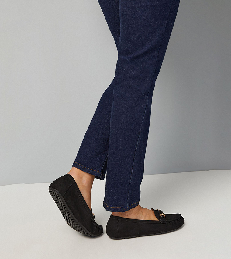 Wide Fit Mindie Faux Suede Snaffle Detail Moccasins