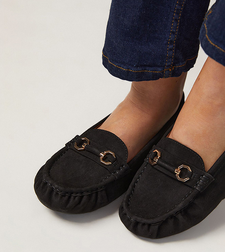 Wide Fit Mindie Faux Suede Snaffle Detail Moccasins